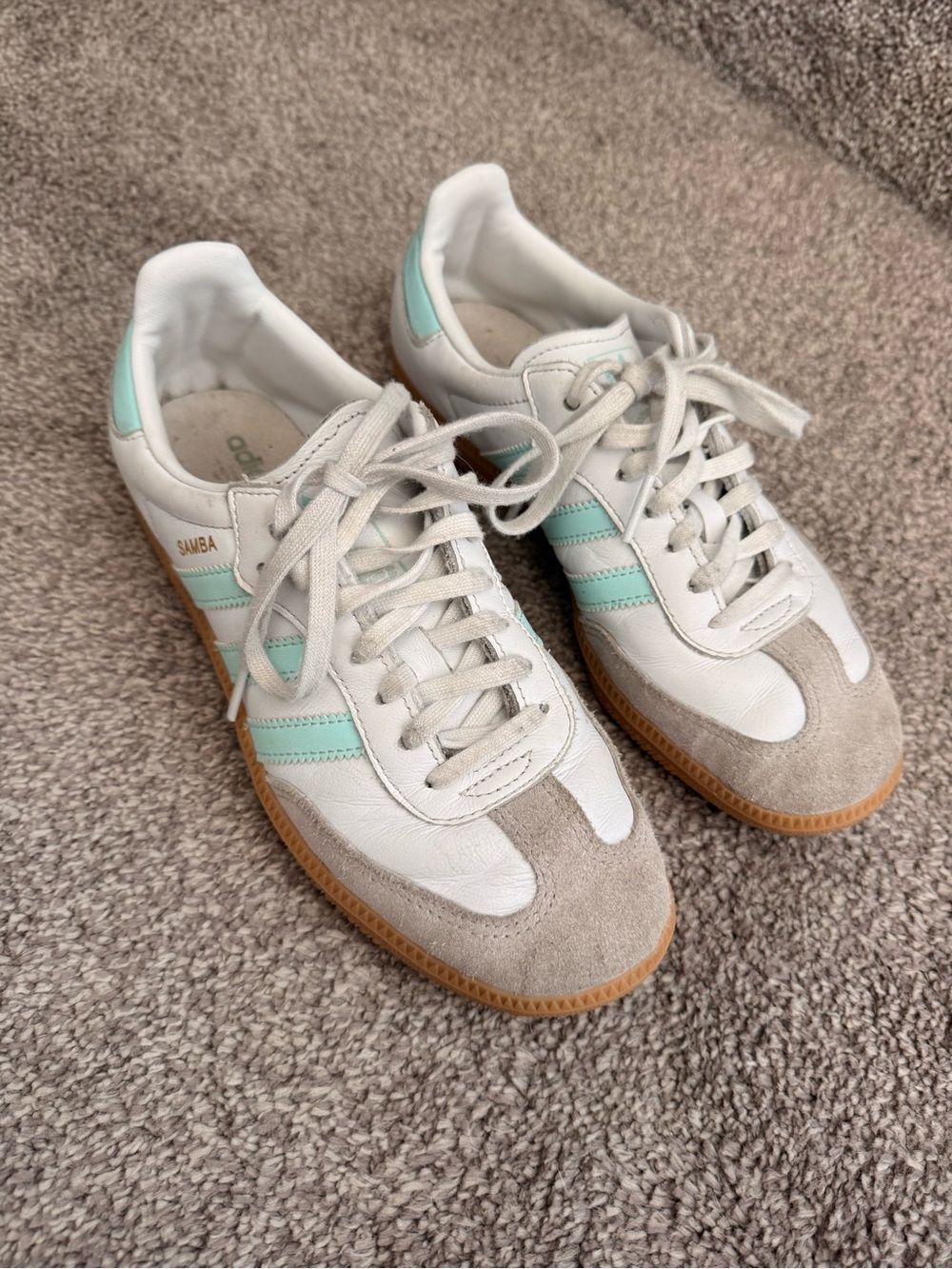 adidas Samba Women's White & Mint Green Leather Sneakers